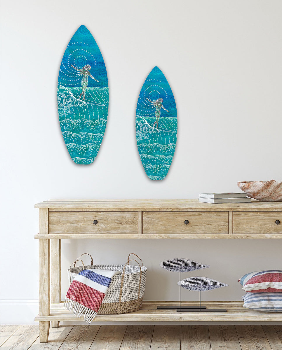 Wood Surfboard Art｜サーフボード風アート Lady Slider Surfboard Wall Art – Stephanie Kiker Designs