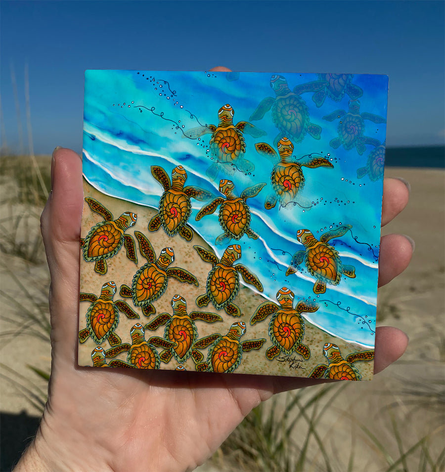 Ocean Bound Turtles Ceramic Tile