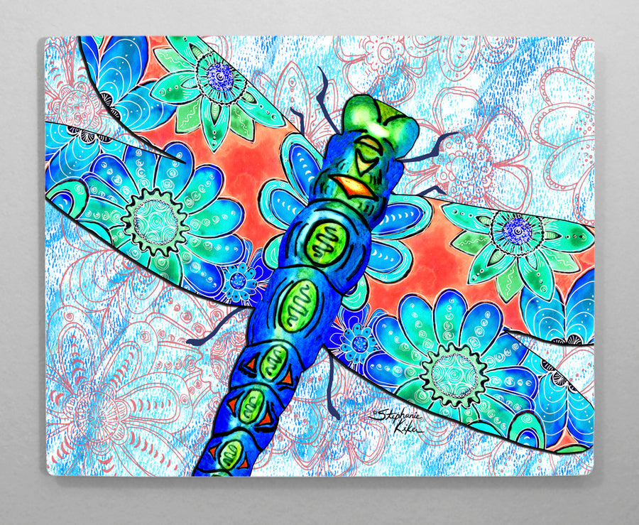 Dragonfly Flowers Aluminum Wall Art