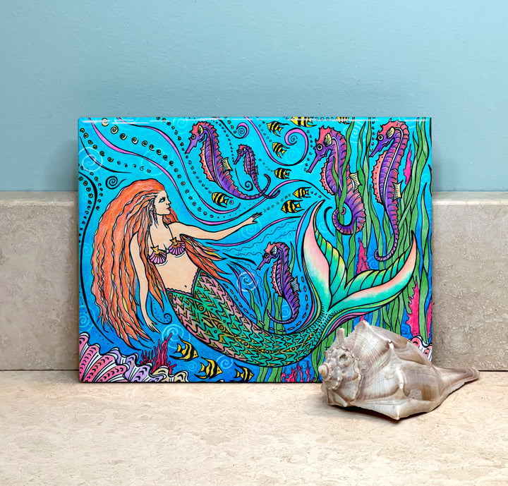 Mermaid and Seahorses Ceramic Tile