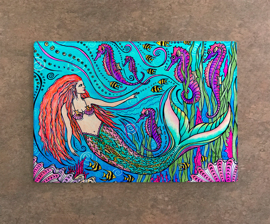 Mermaid and Seahorses Cutting Board