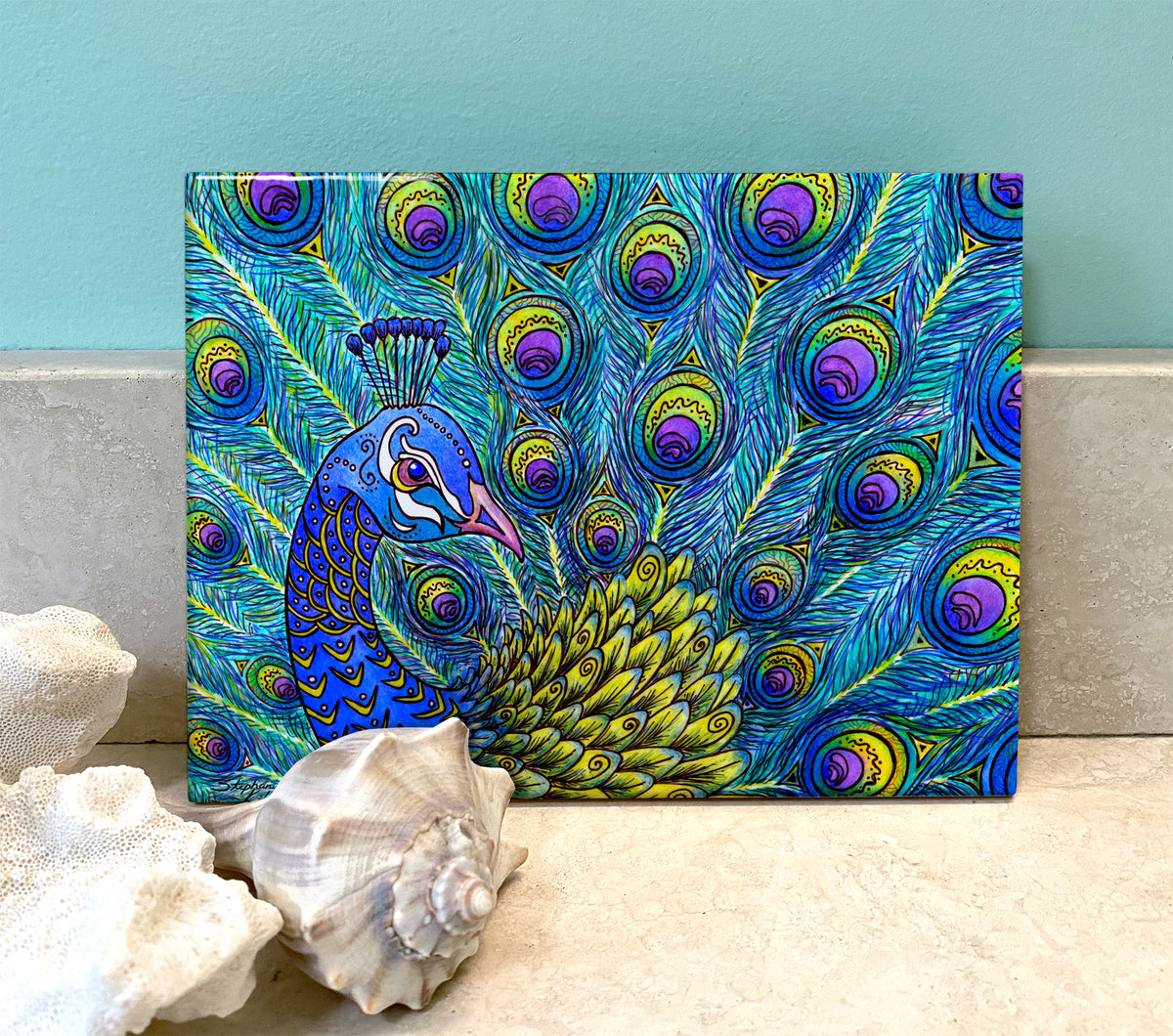 Peacock Ceramic Tile Wall Art and Backsplash Tiles by Outer Banks