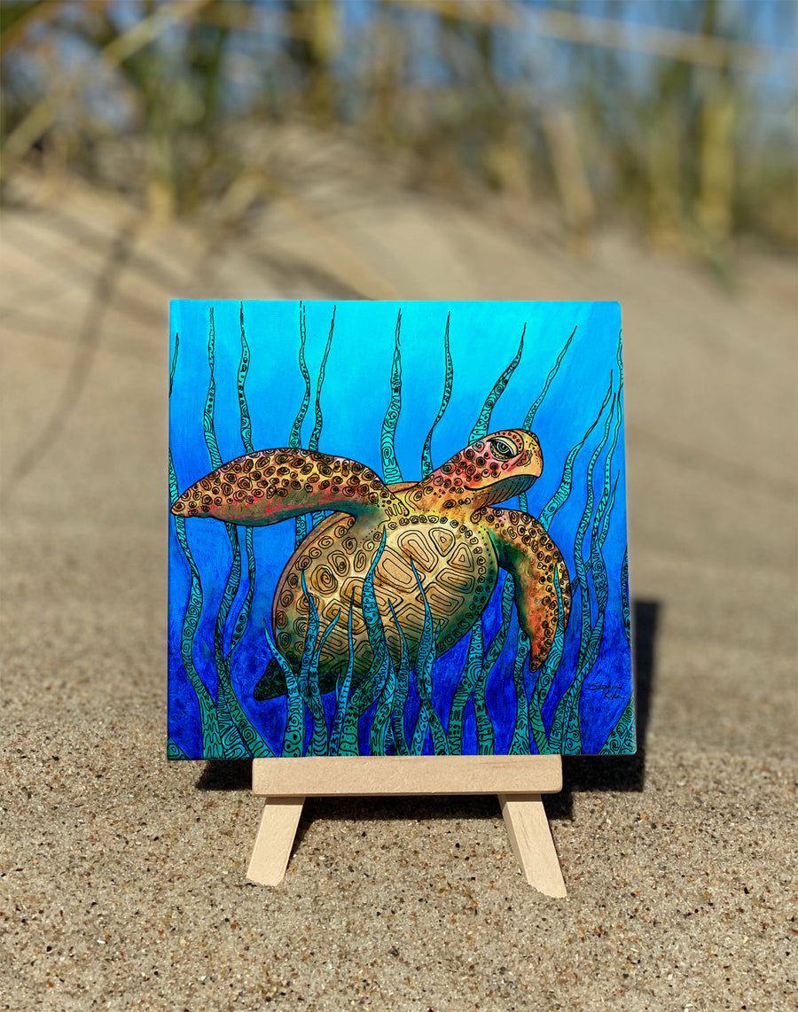 Sea Grass Turtle Ceramic Tile