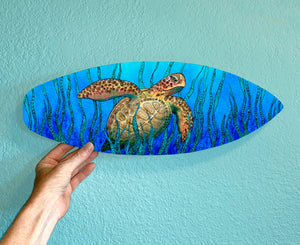 Sea Grass Turtle Surfboard Wall Art
