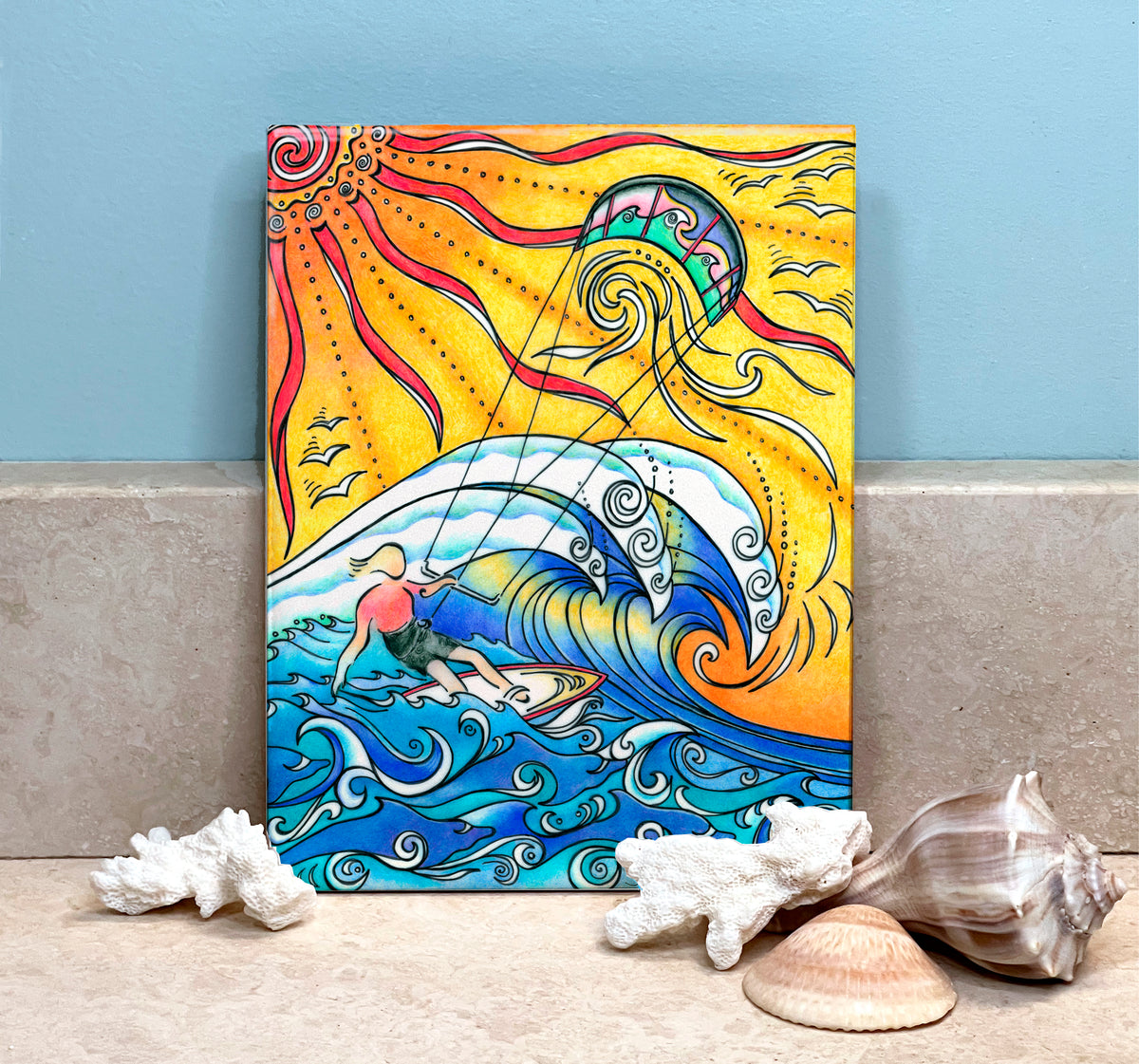 Wind and Waves Ceramic Tile Wall Art and Backsplash Tiles by Outer