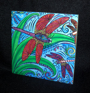 Dancing Dragonflies Ceramic Tile