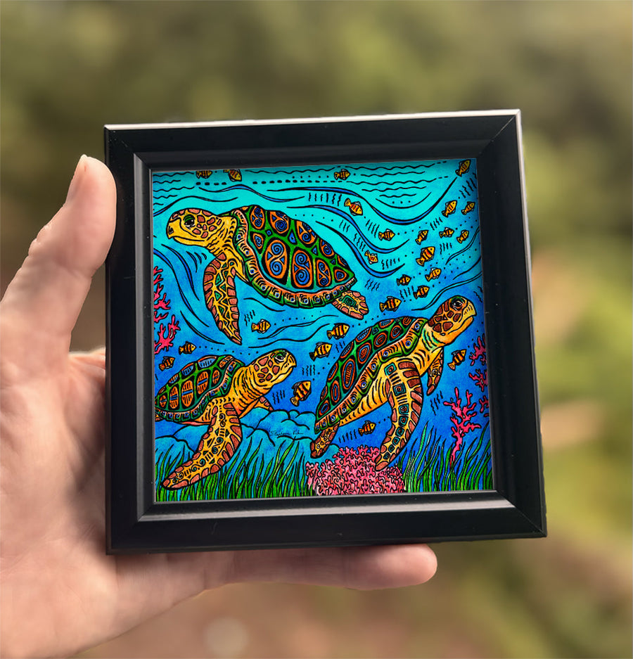 3 Loggerheads Framed Art