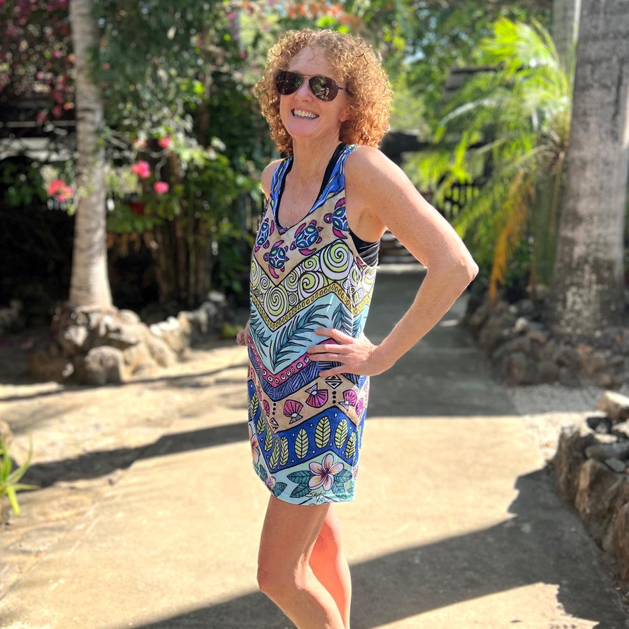 Racerback Tank Dress Tropical Pattern