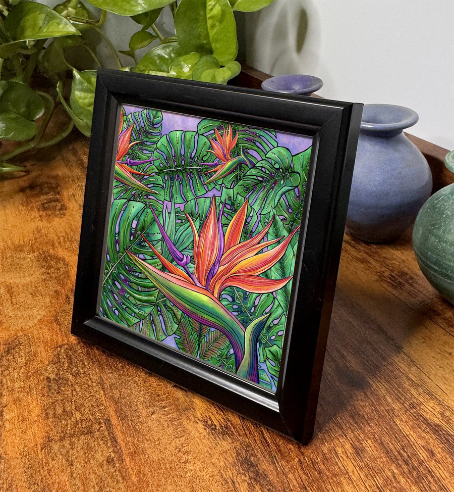 Bird of Paradise with Monstera Framed Art