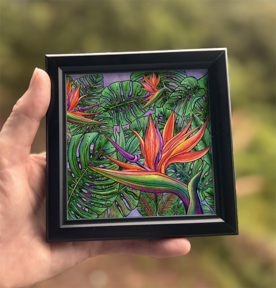 Bird of Paradise with Monstera Framed Art