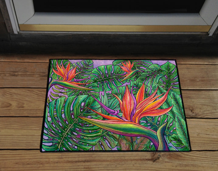 Bird of Paradise with Monstera Door Mat