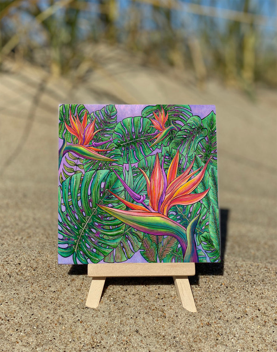 Bird of Paradise with Monstera Ceramic Tile