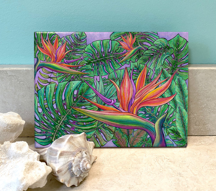 Bird of Paradise with Monstera Ceramic Tile