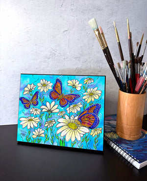 Butterflies on Daisies Wall Art Panel