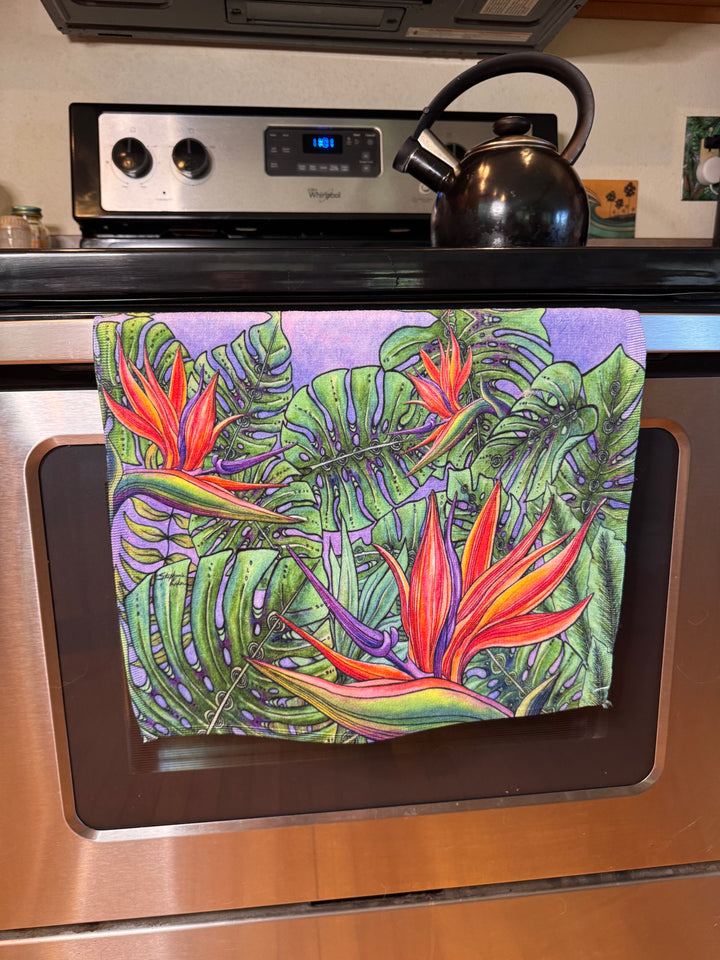 Bird of Paradise with Monstera Hand Towel