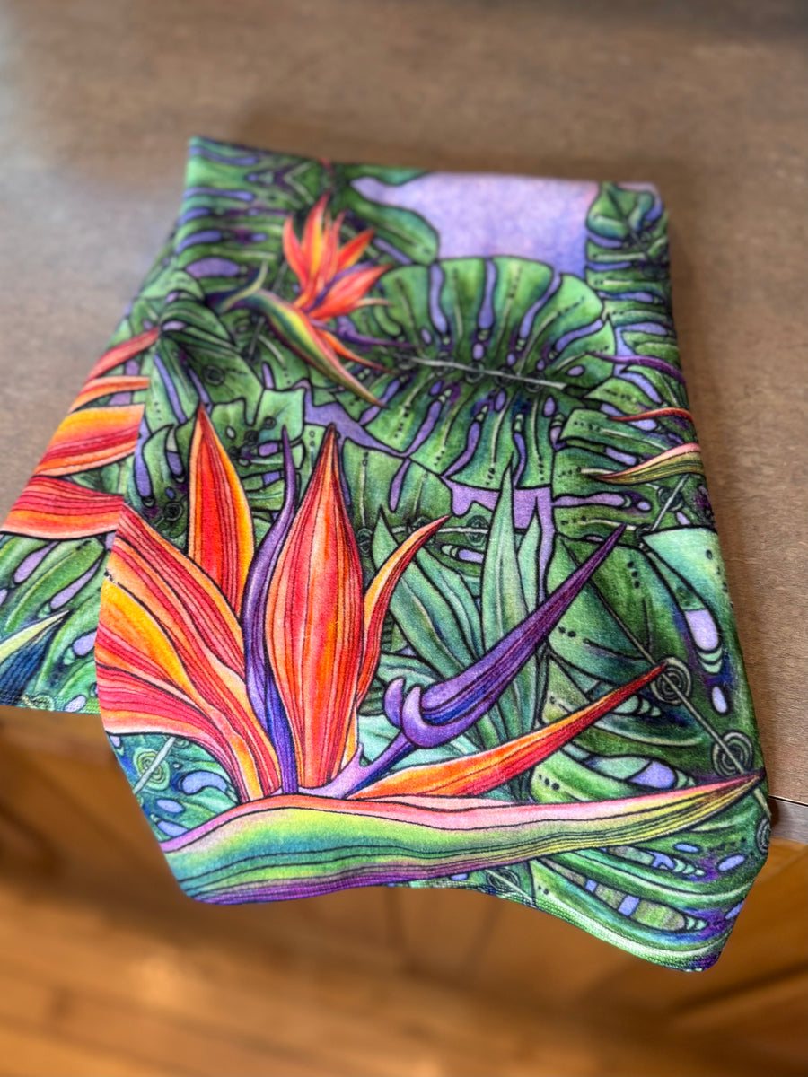 Bird of Paradise with Monstera Hand Towel