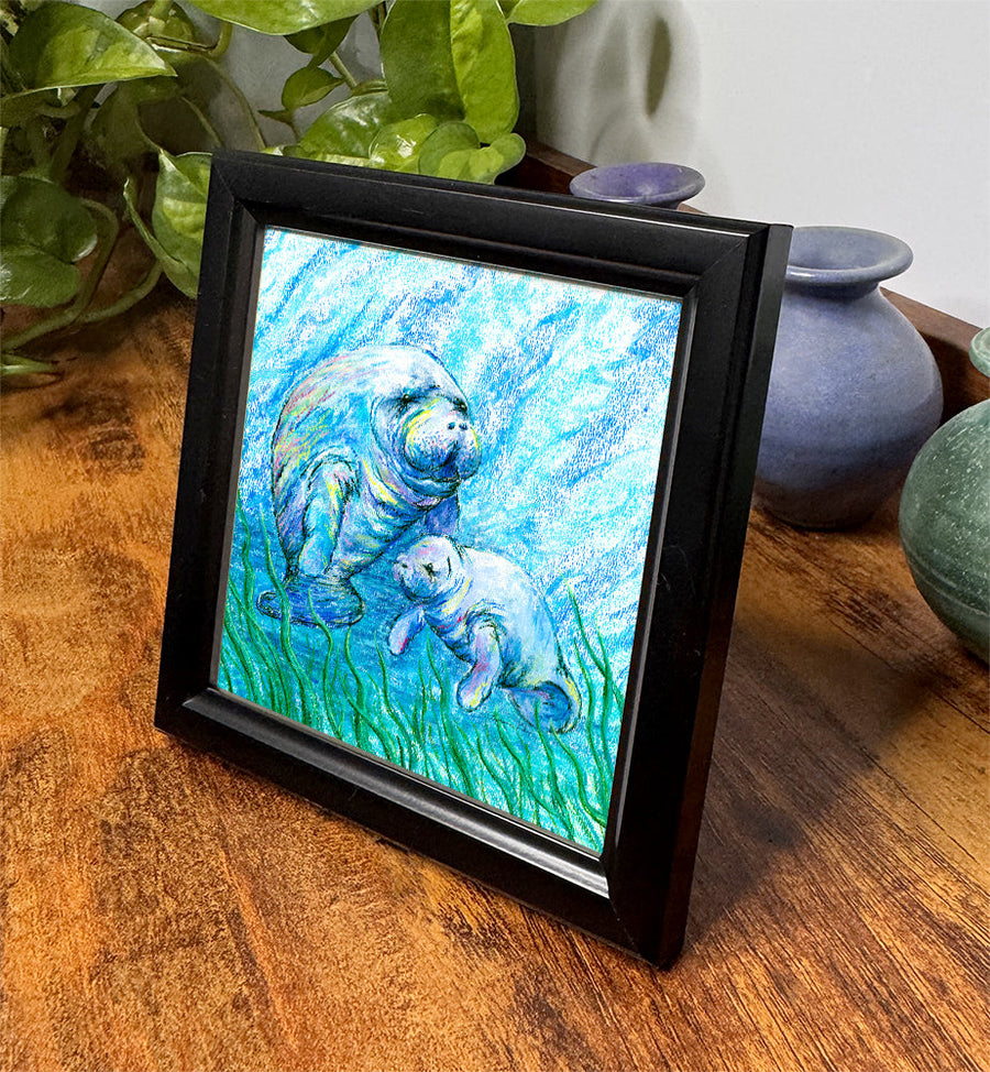 Manatees in Grass Framed Art