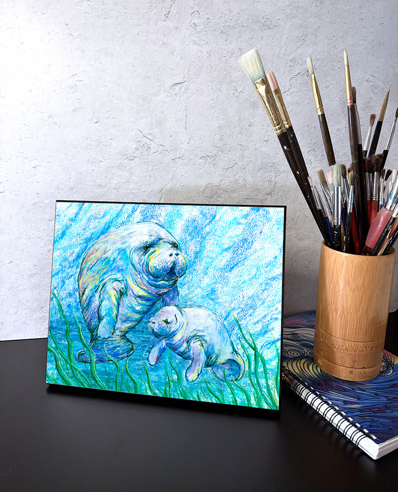 Manatees in Grass Wall Art Panel