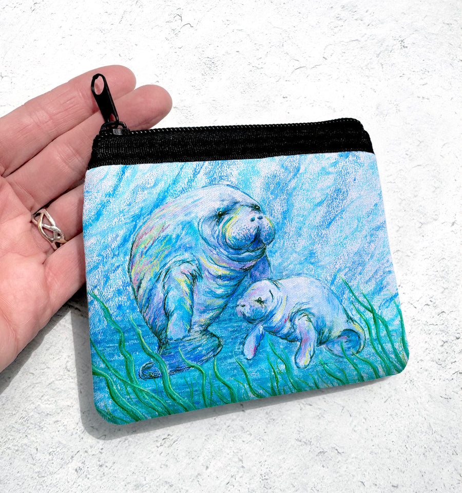 Manatees in Grass Coin Bag