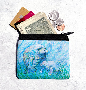 Manatees in Grass Coin Bag