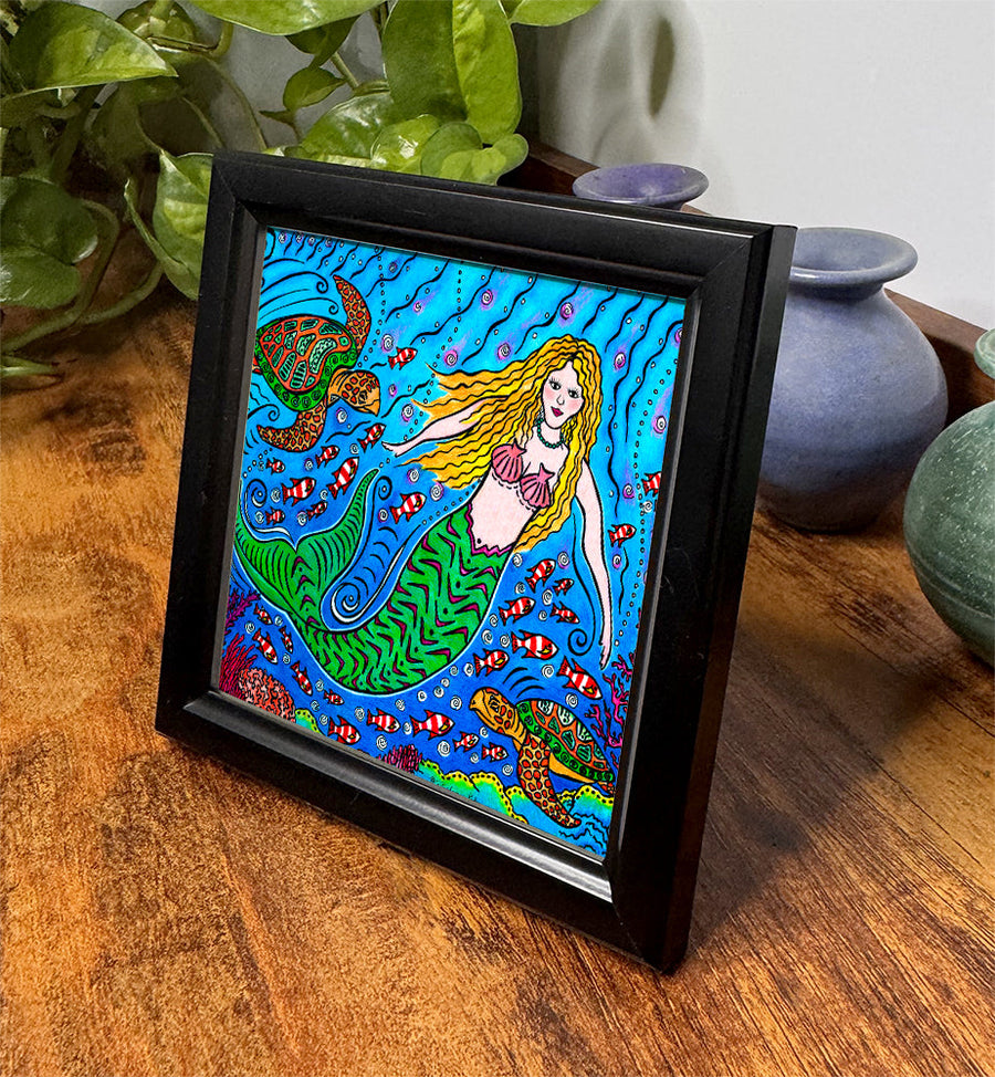 Mermaid and Turtles Framed Art
