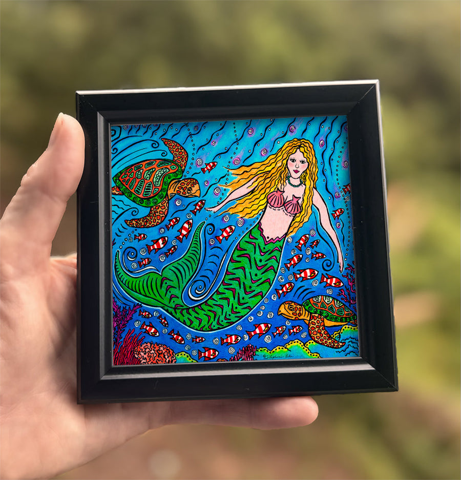 Mermaid and Turtles Framed Art
