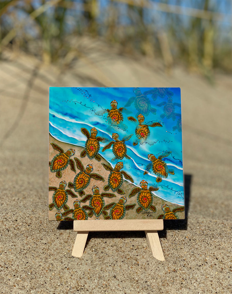 Ocean Bound Turtles Ceramic Tile