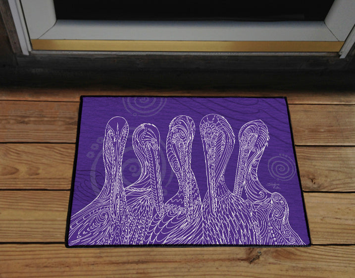 Purple Pelican Party Door Mat