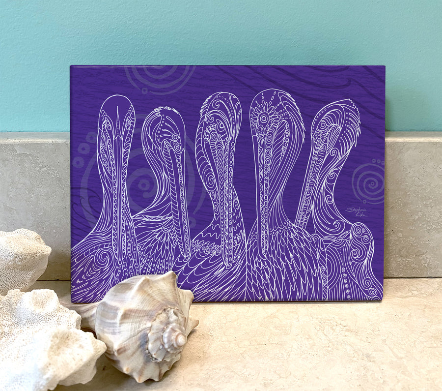 Purple Pelican Party Ceramic Tile