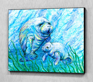 Manatees in Grass Wall Art Panel