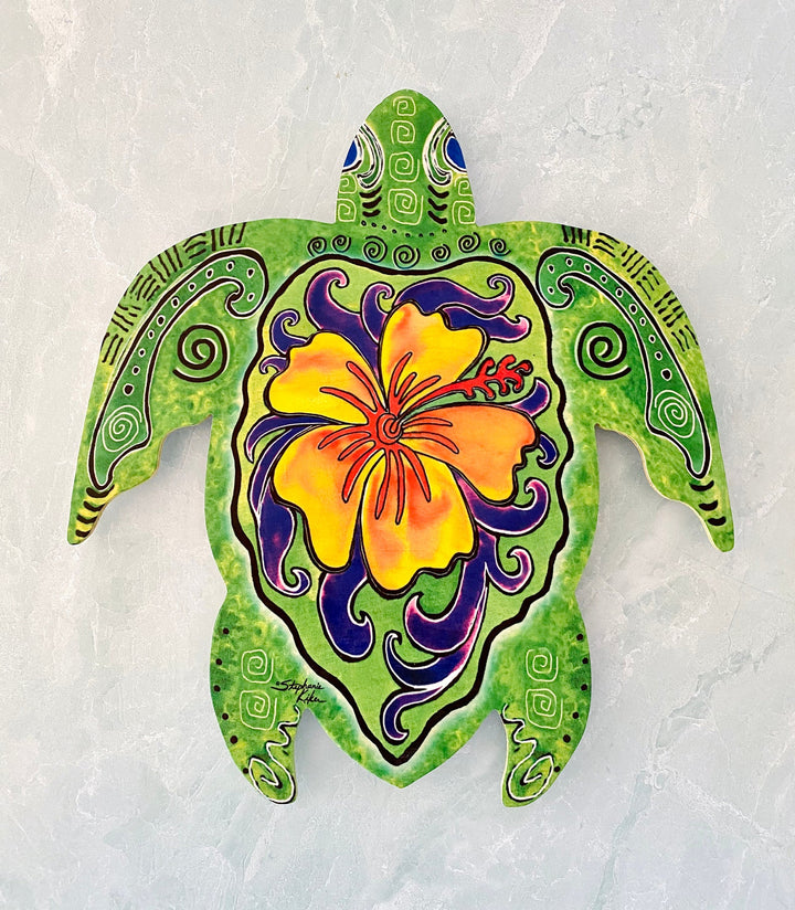 Chartruese Turtle Wood Turtle Wall Art