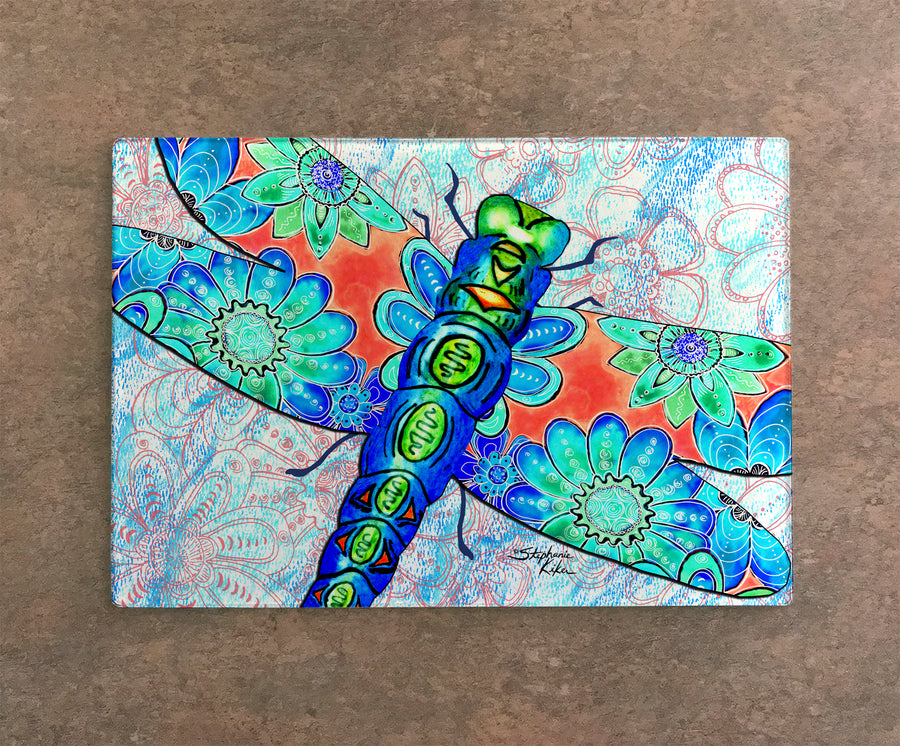 Dragonfly Flowers Cutting Board