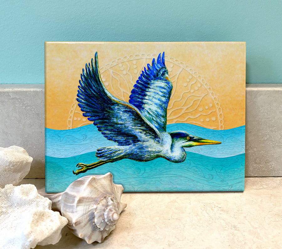 Heron in Flight Ceramic Tile