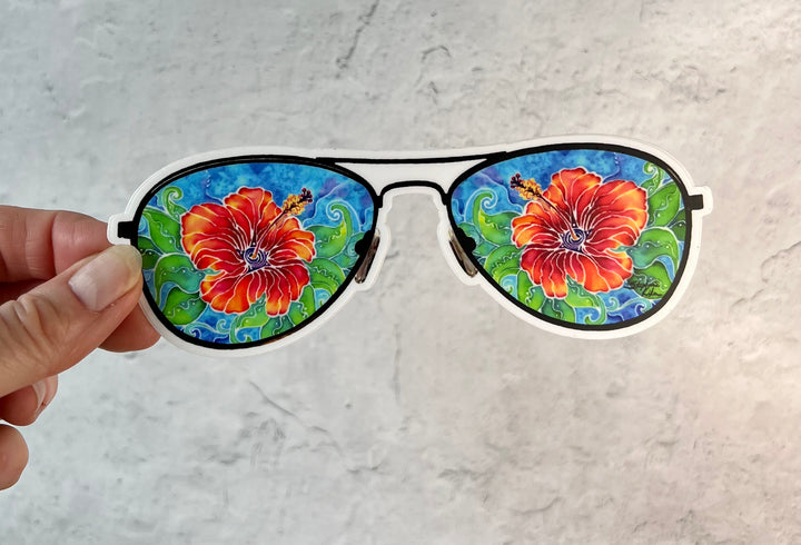 Tropical Hibiscus Sunglasses Sticker