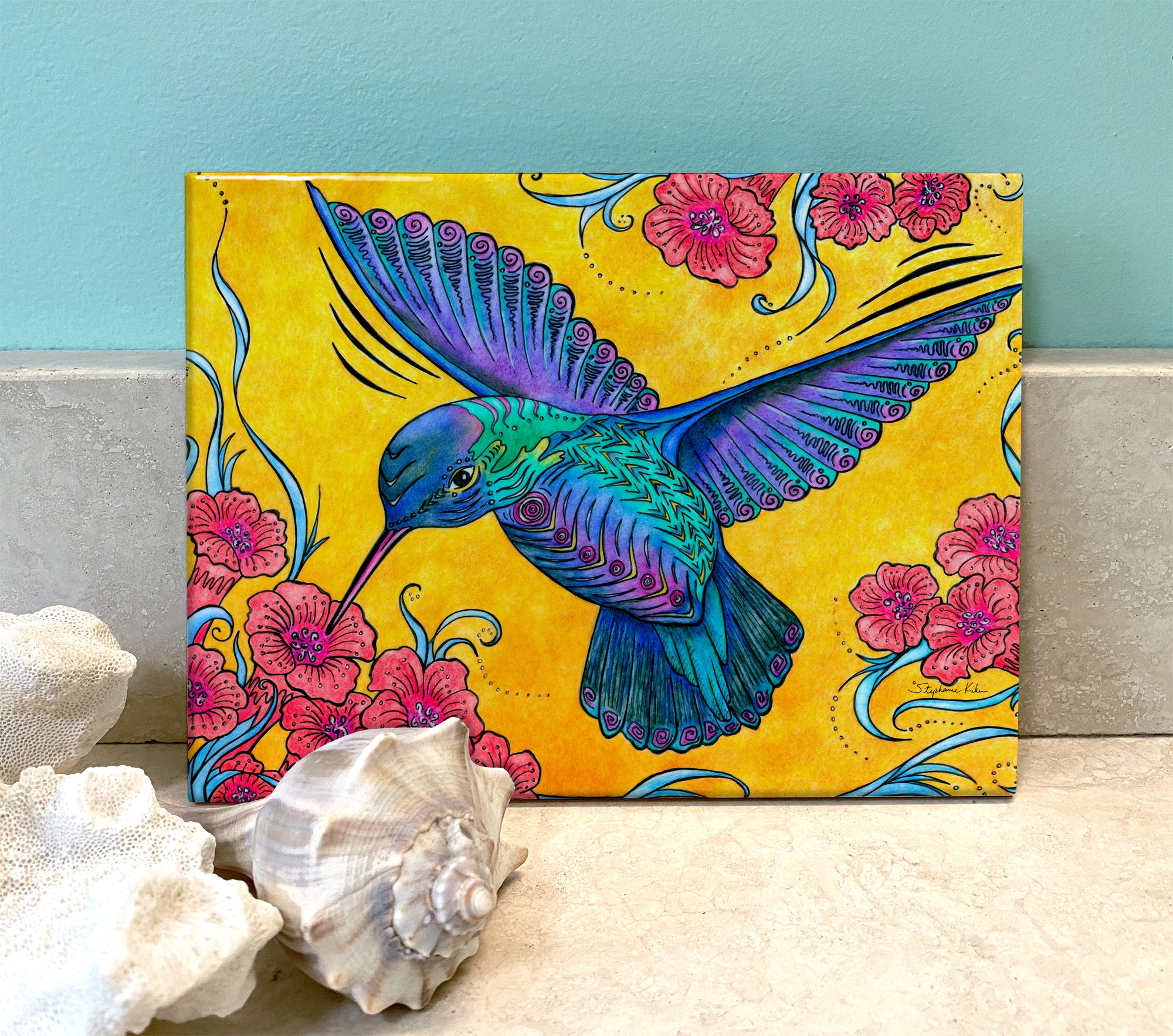 Hummingbird Tile Inlay Hummingbird Ceramic Tile Wall Art and Backsplash Tiles by Outer Banks ...
