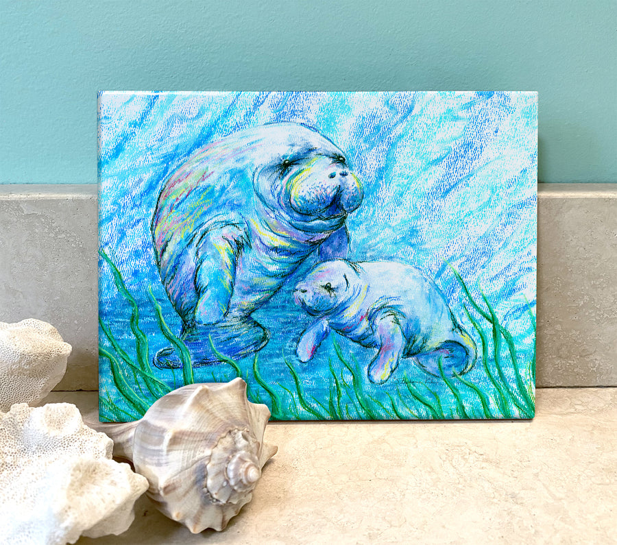 Manatees in Grass Ceramic Tile