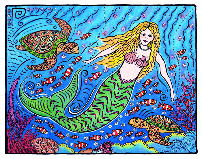 Mermaid and Turtles Print