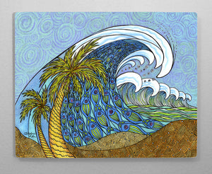 Palm Trees and Waves Aluminum Wall Art