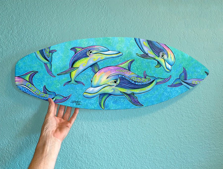 Rainbow Dolphins Surfboard Wall Art