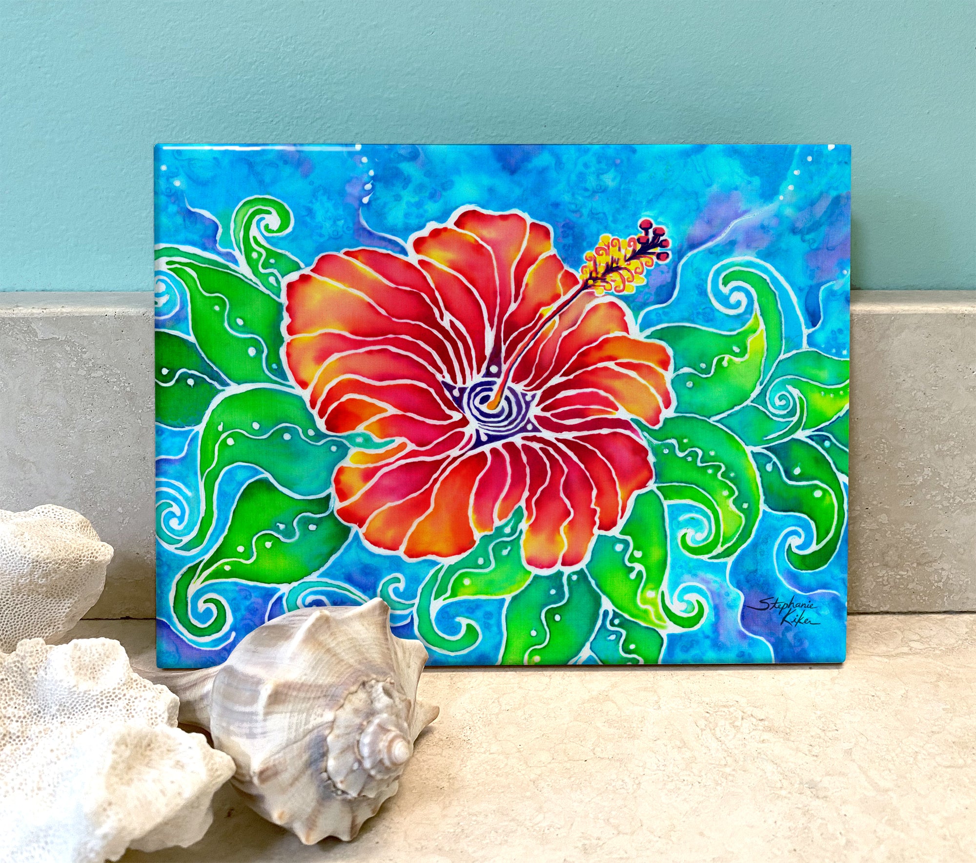 Tropical Hibiscus Ceramic Tile Wall Art and Backsplash Tiles by