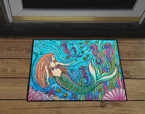 Mermaid and Seahorses Door Mat