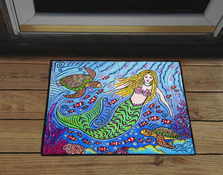 Mermaid and Turtles Door Mat