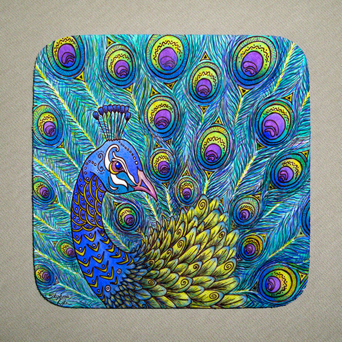 peacock glass coasters
