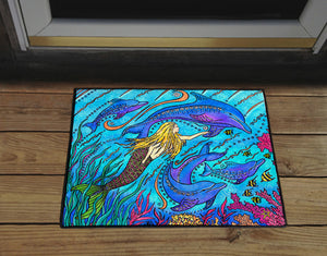 Swimming with Dolphins Door Mat